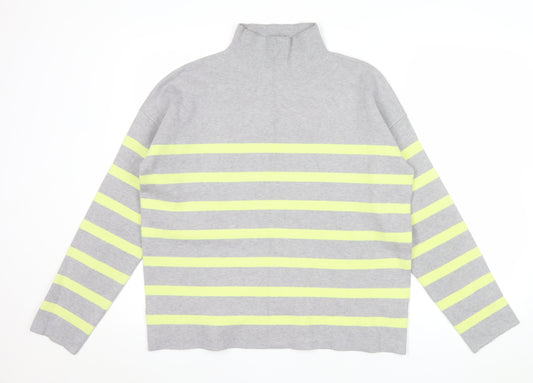 Tahari Women’s Grey Striped Mock Neck Long Sleeve Pullover Jumper L