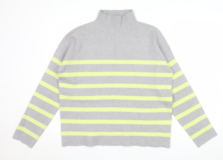 Tahari Women’s Grey Striped Mock Neck Long Sleeve Pullover Jumper L