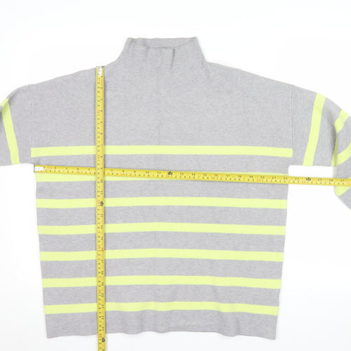 Tahari Women’s Grey Striped Mock Neck Long Sleeve Pullover Jumper L