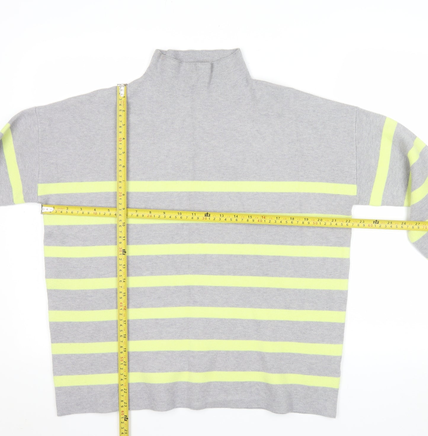 Tahari Women’s Grey Striped Mock Neck Long Sleeve Pullover Jumper L