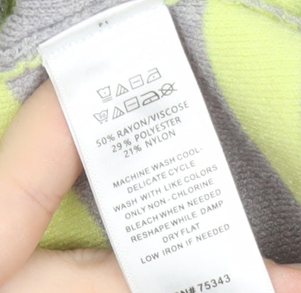 Tahari Women’s Grey Striped Mock Neck Long Sleeve Pullover Jumper L