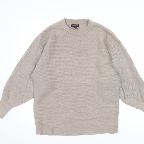 QED London Women's Beige Crew Neck Relaxed Fit Ribbed Knit Jumper S