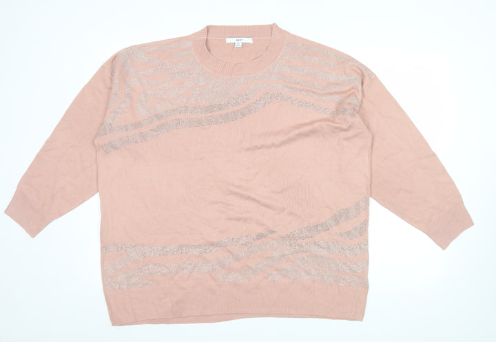 Next Womens Pink XL Acrylic Crew Neck Sequin Pullover Jumper