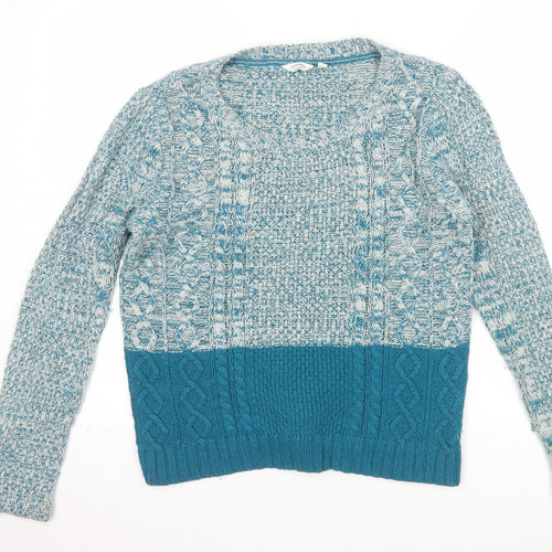 FatFace Women's Blue Cotton Wool Cable Knit Jumper Size 10