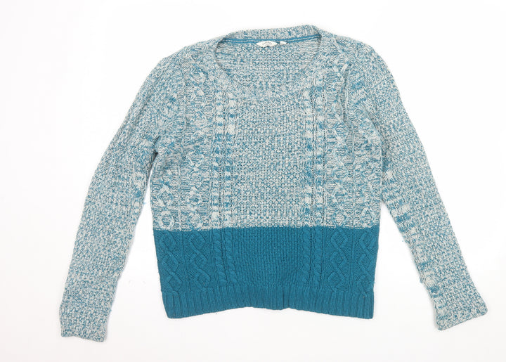 FatFace Women's Blue Cotton Wool Cable Knit Jumper Size 10