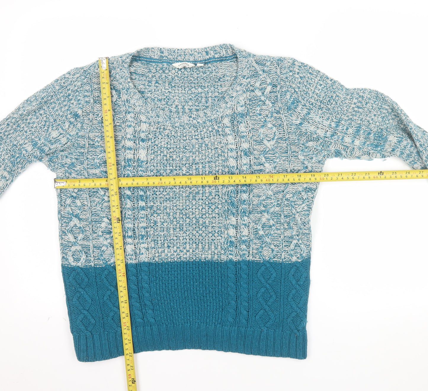 FatFace Women's Blue Cotton Wool Cable Knit Jumper Size 10