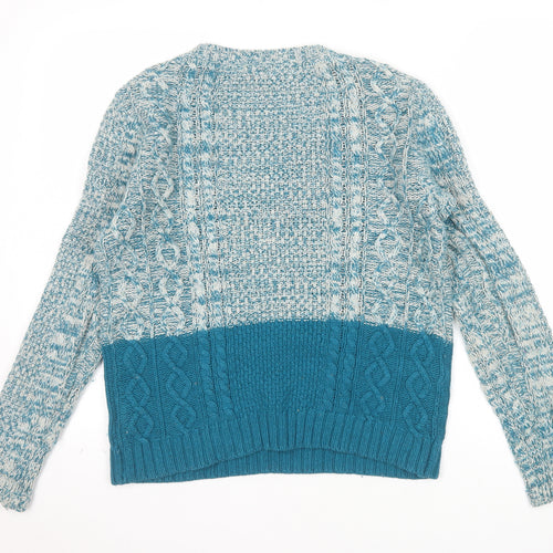 FatFace Women's Blue Cotton Wool Cable Knit Jumper Size 10