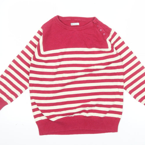 Ben Sherman Women's Red Striped Cotton Knit Jumper Size M