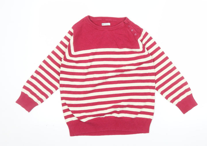 Ben Sherman Women's Red Striped Cotton Knit Jumper Size M