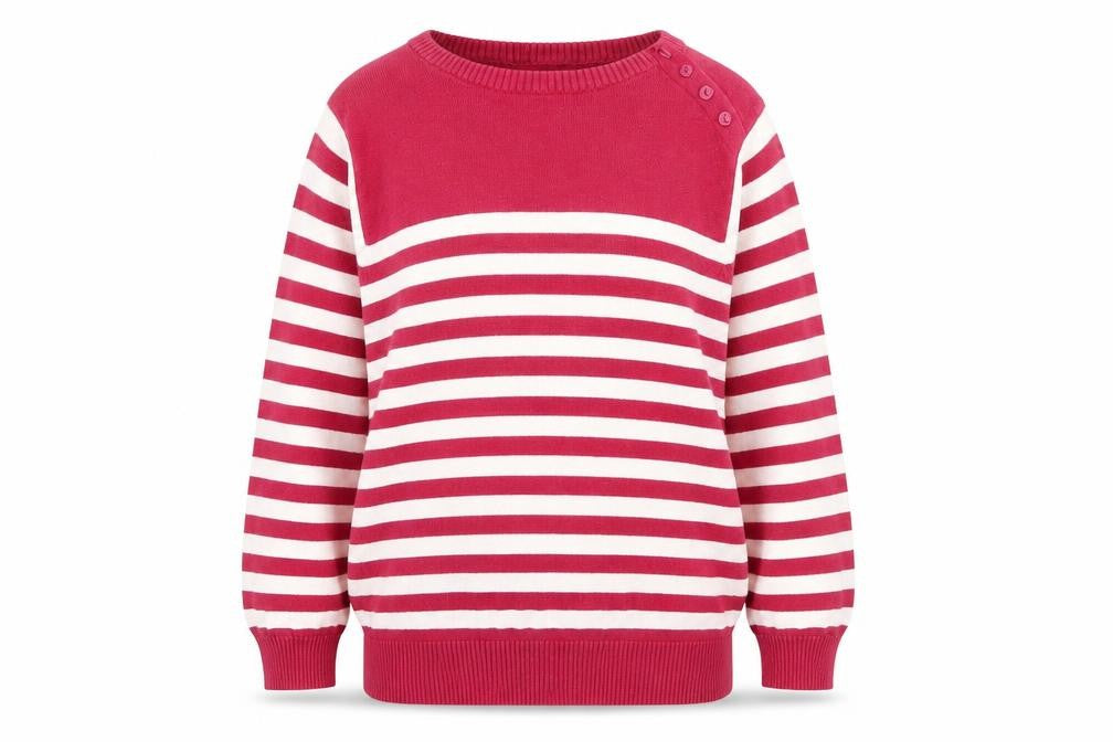 Front view of Ben Sherman Women's Red Striped Cotton Knit Jumper, size M