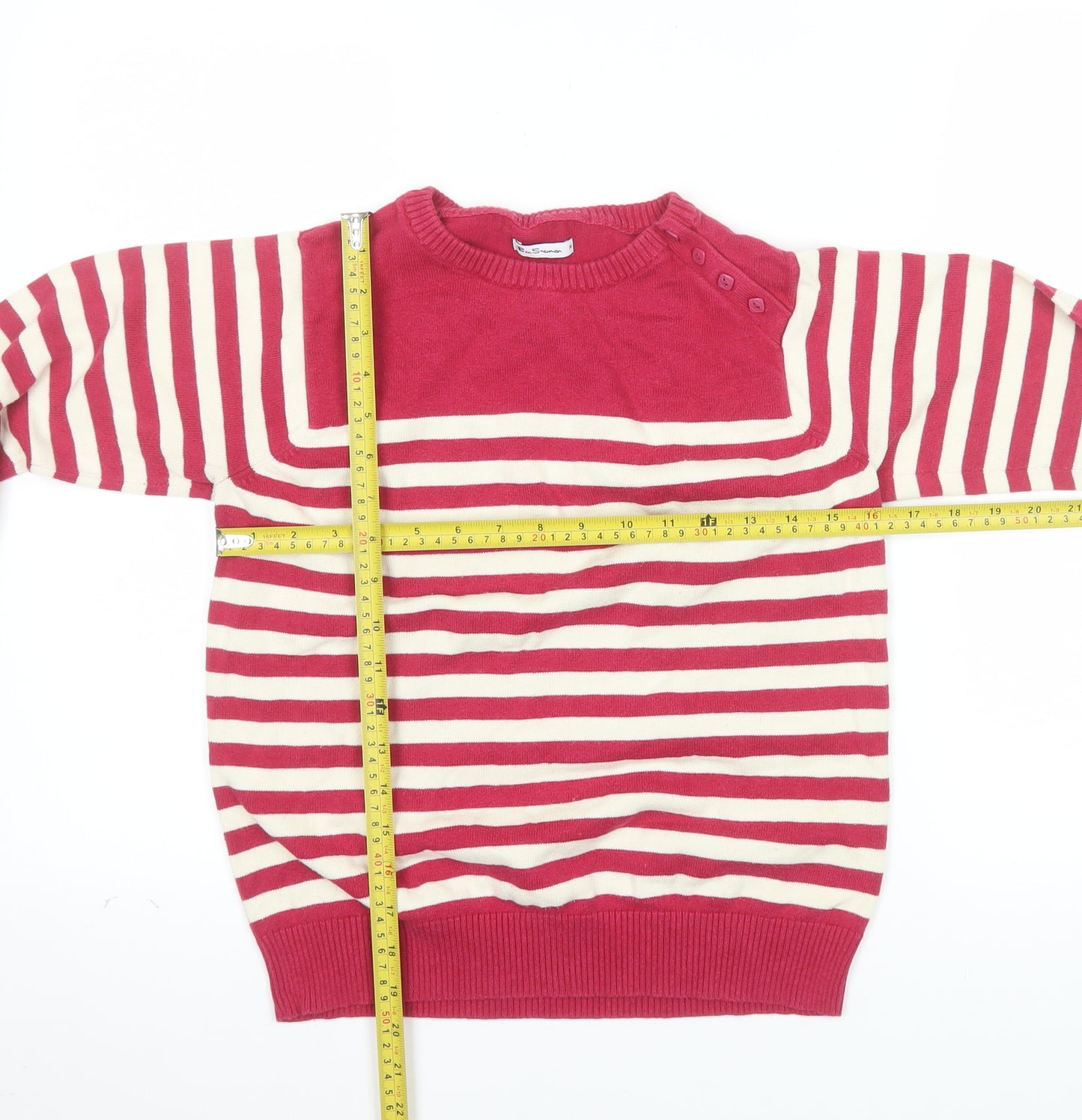 Ben Sherman Women's Red Striped Cotton Knit Jumper Size M