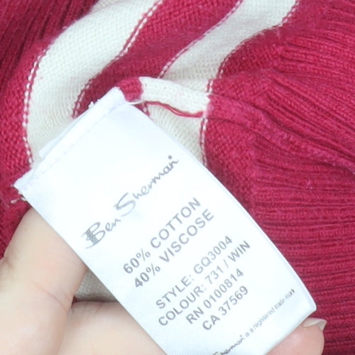 Ben Sherman Women's Red Striped Cotton Knit Jumper Size M