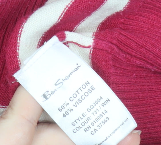 Ben Sherman Women's Red Striped Cotton Knit Jumper Size M
