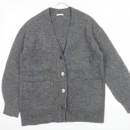 GU Womens Grey Chunky Knit V-Neck Cardigan XS