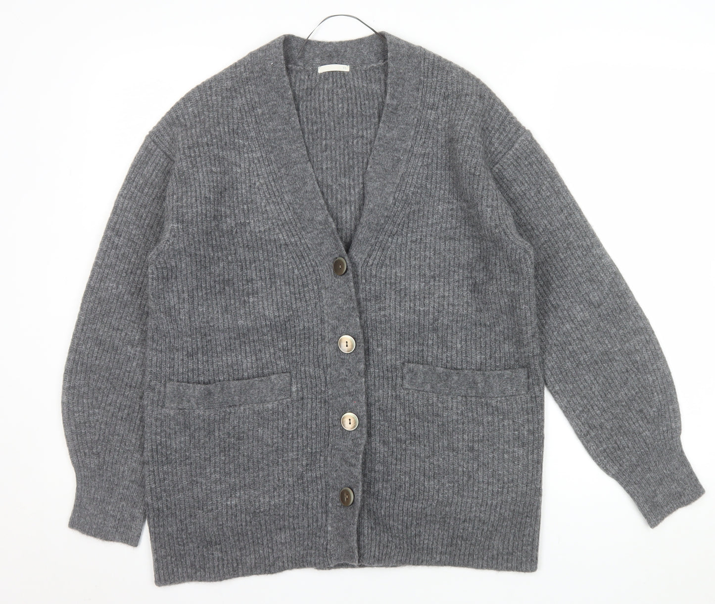 GU Womens Grey Chunky Knit V-Neck Cardigan XS