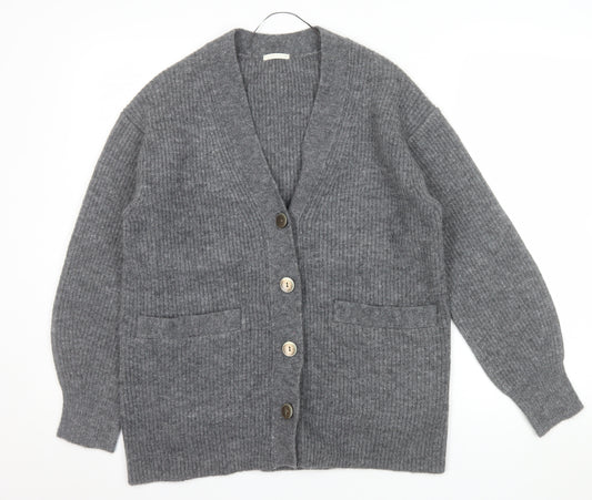GU Womens Grey Chunky Knit V-Neck Cardigan XS