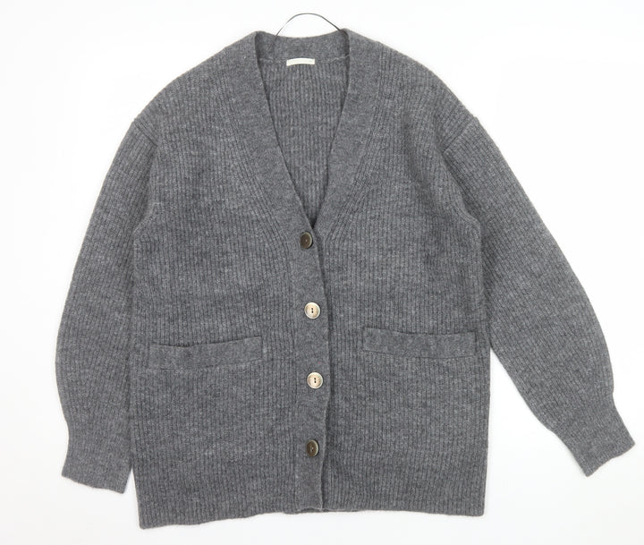 GU Womens Grey Chunky Knit V-Neck Cardigan XS