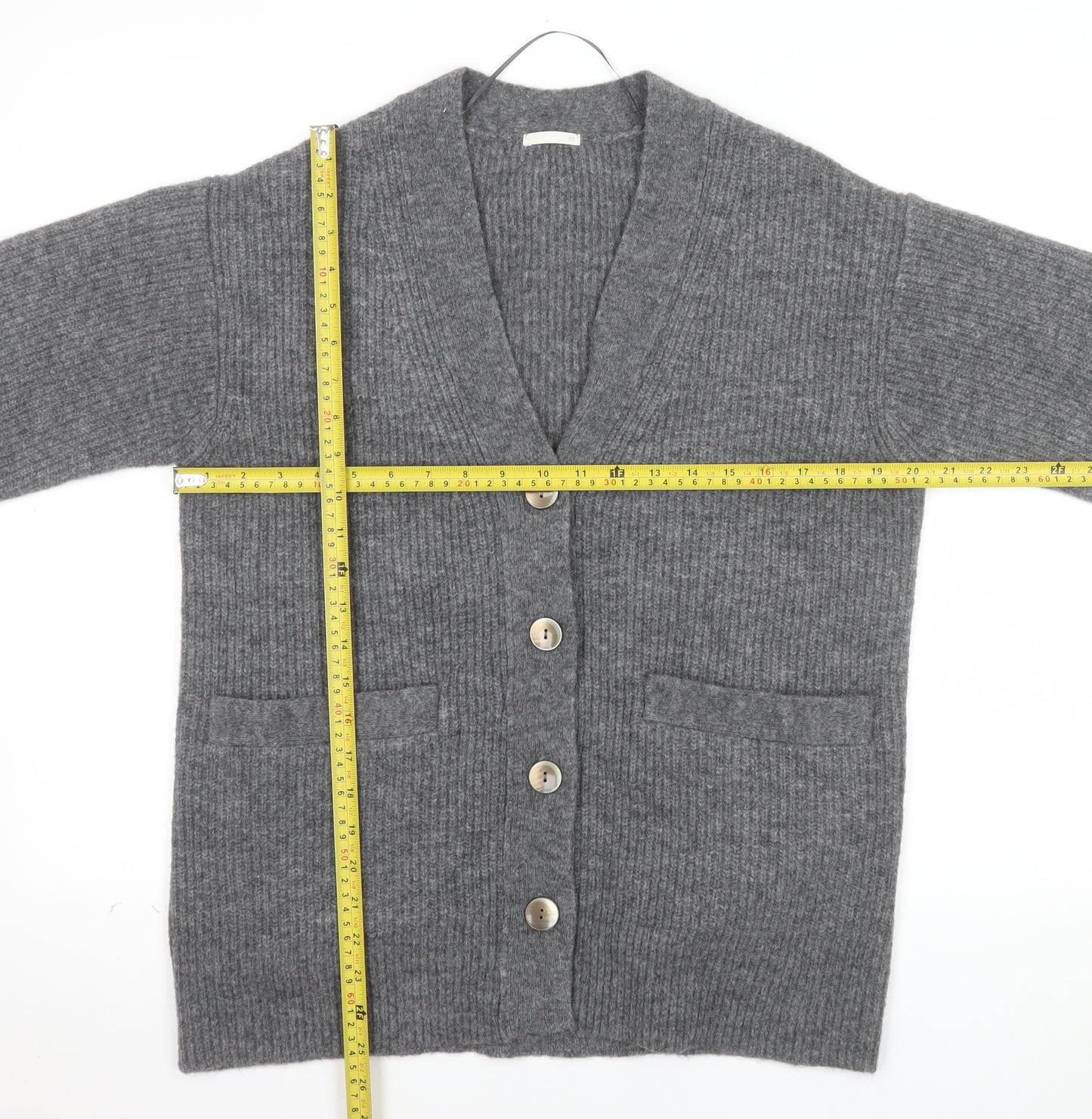GU Womens Grey Chunky Knit V-Neck Cardigan XS