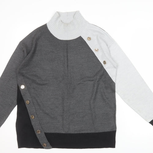 Next Women’s Grey Roll Neck Button Accent Long Sleeve Jumper Size S