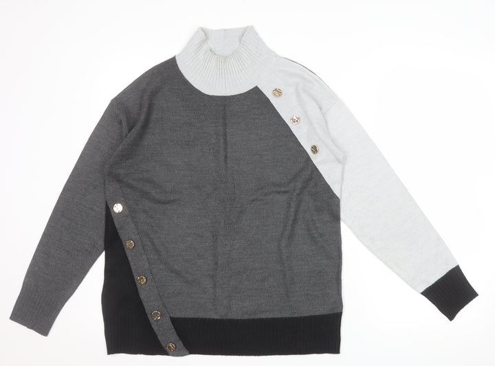 Next Women’s Grey Roll Neck Button Accent Long Sleeve Jumper Size S