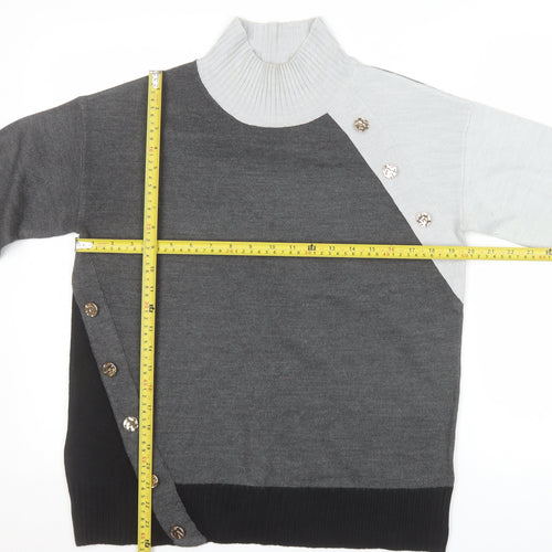 Next Women’s Grey Roll Neck Button Accent Long Sleeve Jumper Size S