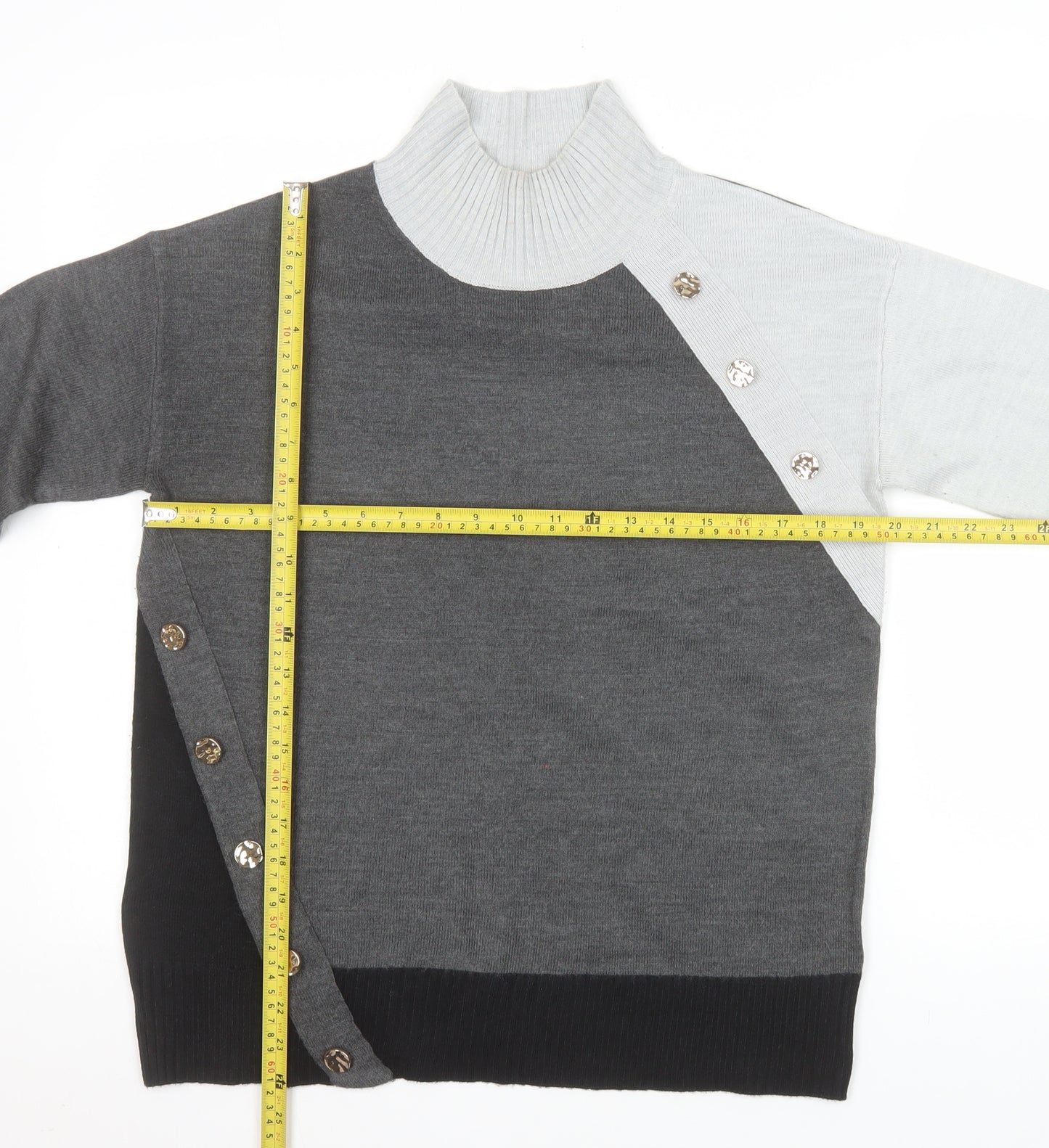 Next Women’s Grey Roll Neck Button Accent Long Sleeve Jumper Size S