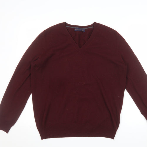 Marks and Spencer Women's Brown Cashmere V-Neck Jumper Size 16