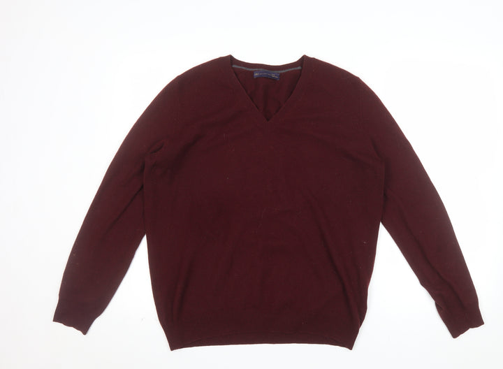 Marks and Spencer Women's Brown Cashmere V-Neck Jumper Size 16