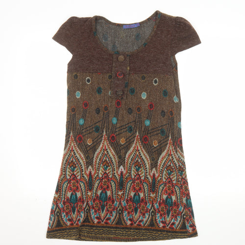 Joe Browns Women Brown Size 12 Shift Dress with Floral Print