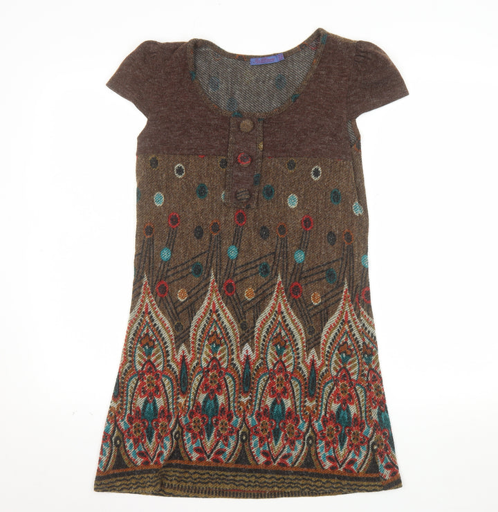 Joe Browns Women Brown Size 12 Shift Dress with Floral Print
