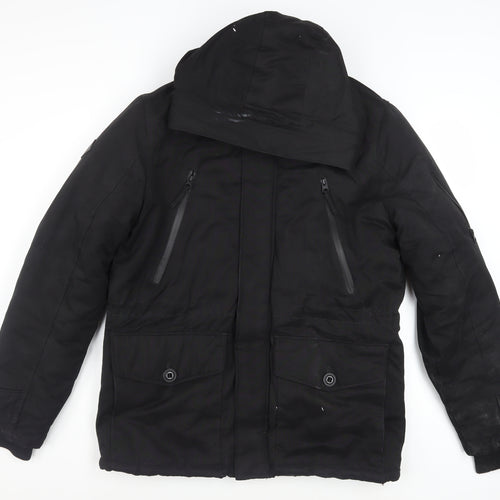 Next Men’s Black Hooded Parka Jacket Medium Water Resistant Cotton Blend