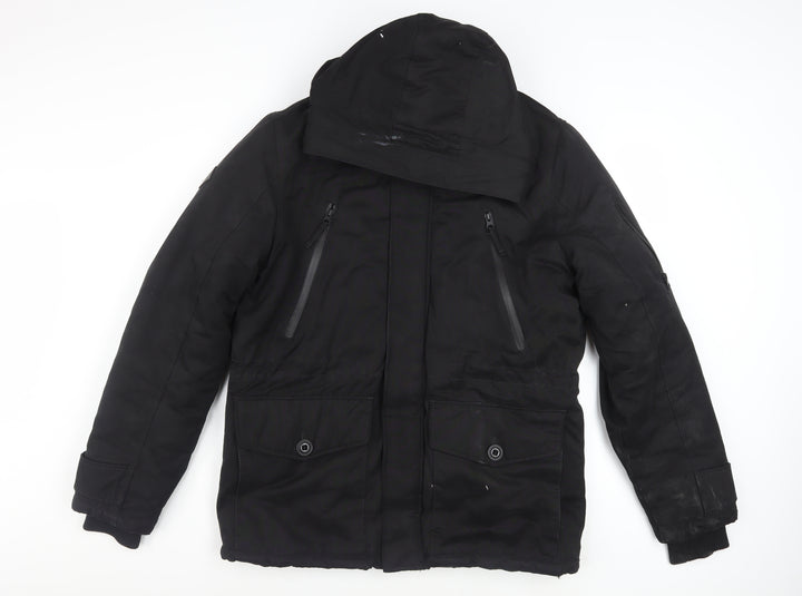 Next Men’s Black Hooded Parka Jacket Medium Water Resistant Cotton Blend