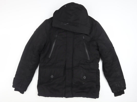 Next Men’s Black Hooded Parka Jacket Medium Water Resistant Cotton Blend