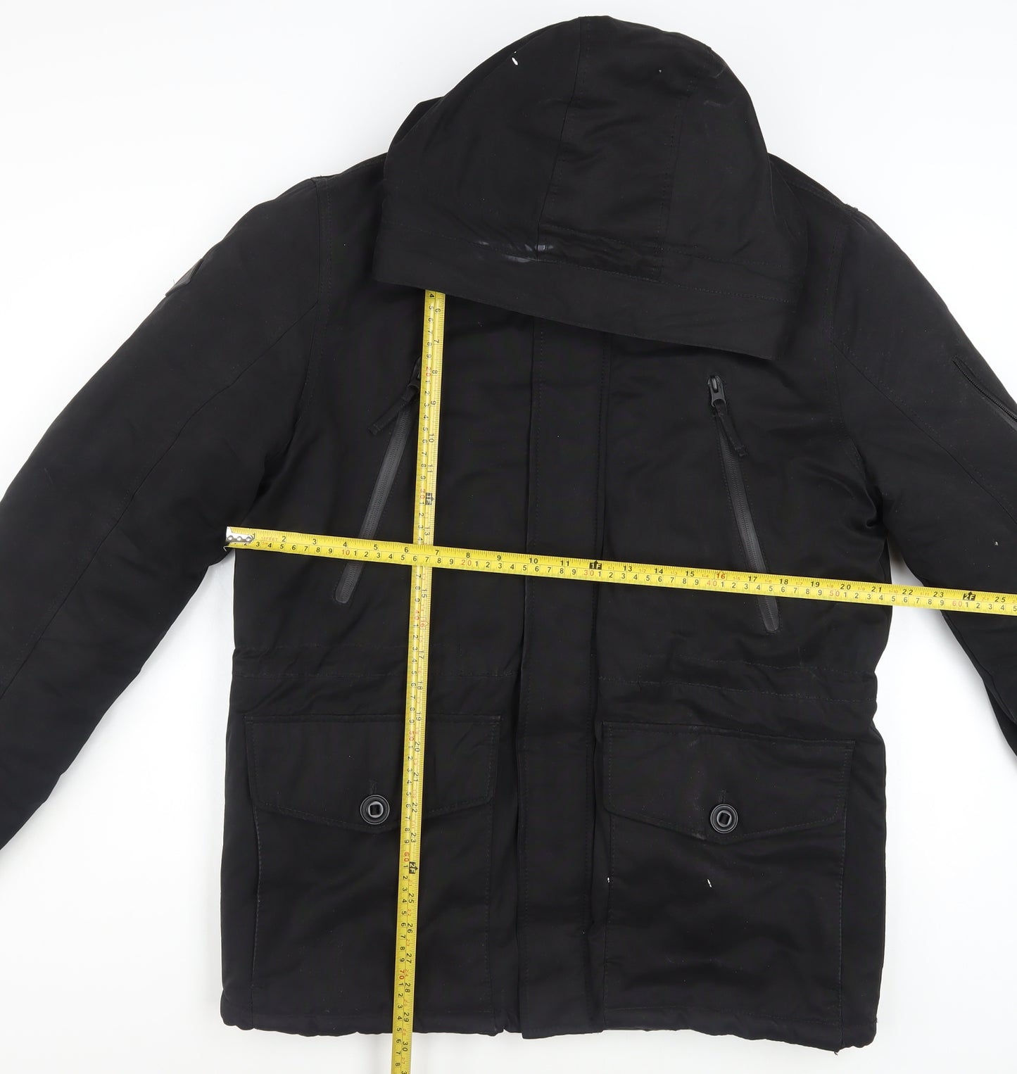 Next Men’s Black Hooded Parka Jacket Medium Water Resistant Cotton Blend