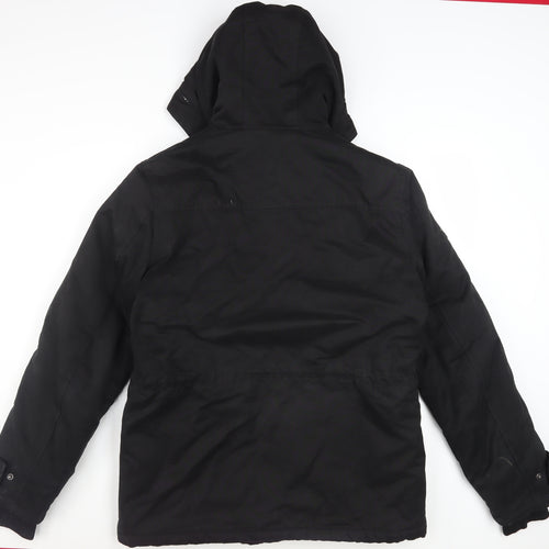 Next Men’s Black Hooded Parka Jacket Medium Water Resistant Cotton Blend