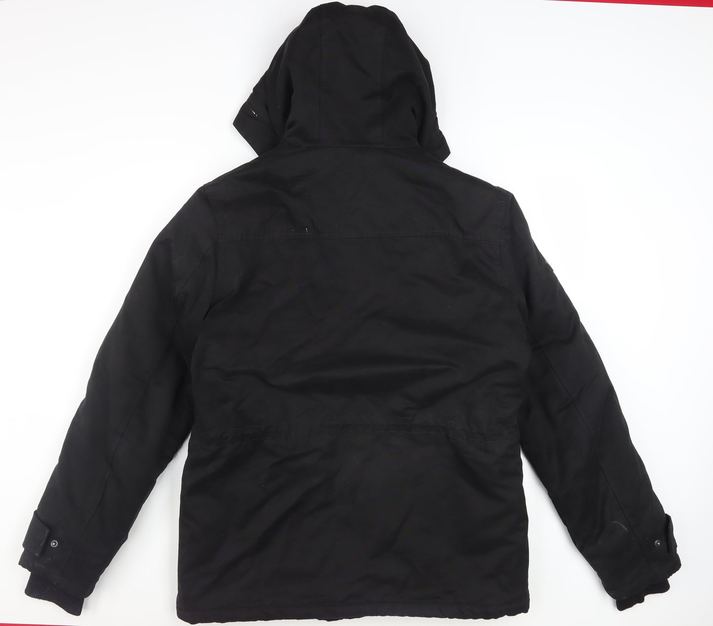 Next Men’s Black Hooded Parka Jacket Medium Water Resistant Cotton Blend