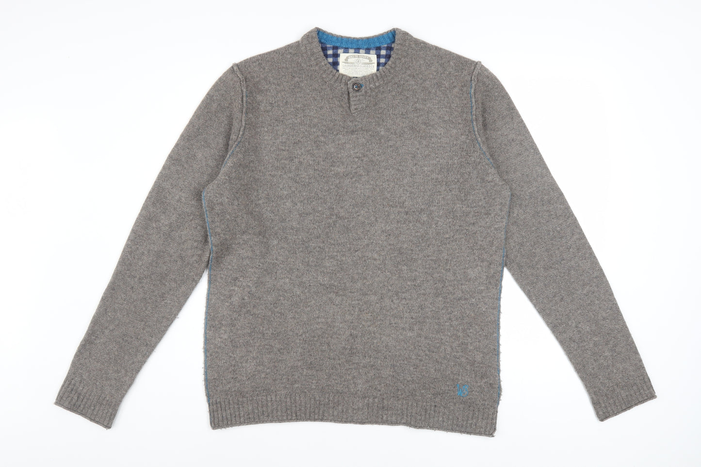 White Stuff Mens Grey Lambswool Henley Jumper Medium Classic Fit