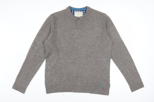 White Stuff Mens Grey Lambswool Henley Jumper Medium Classic Fit