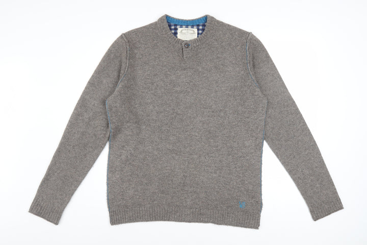 White Stuff Mens Grey Lambswool Henley Jumper Medium Classic Fit