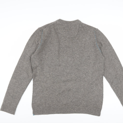 White Stuff Mens Grey Lambswool Henley Jumper Medium Classic Fit