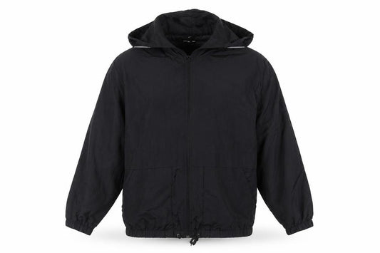 Front view of Claudia Barnes Sport Men's Black M Nylon Hooded Windbreaker Jacket