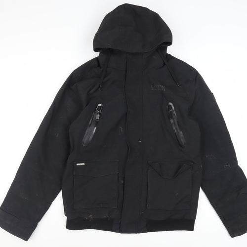 Firetrap Mens Black L Hooded Bomber Jacket Nylon Lined Winter