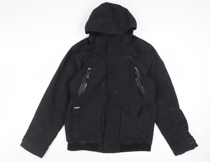 Firetrap Mens Black L Hooded Bomber Jacket Nylon Lined Winter