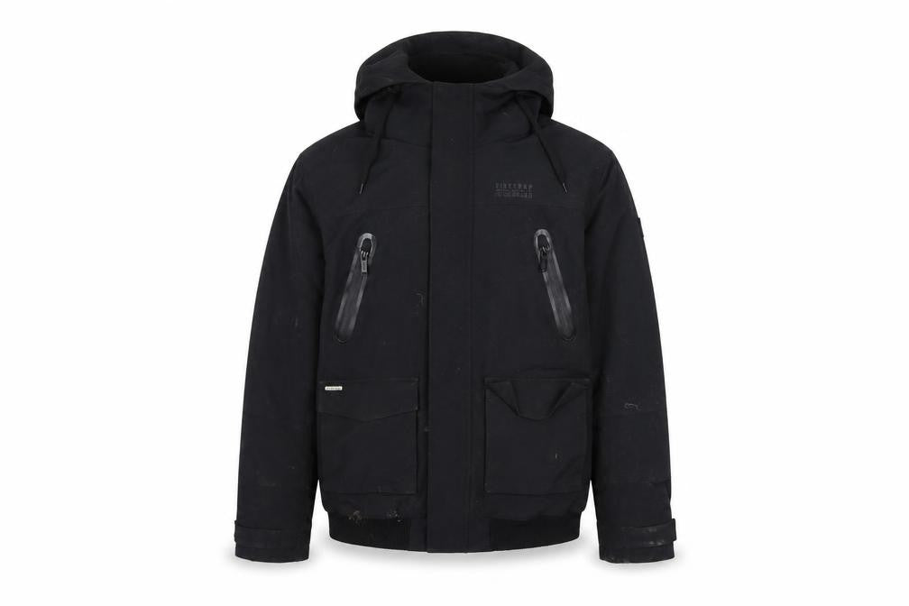 Front view of Firetrap men’s black l hooded bomber jacket nylon lined winter