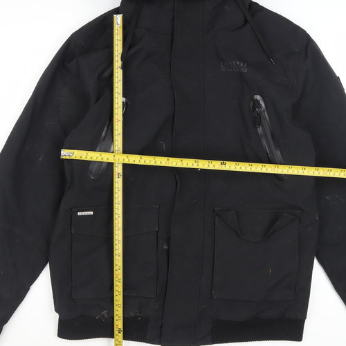 Firetrap Mens Black L Hooded Bomber Jacket Nylon Lined Winter