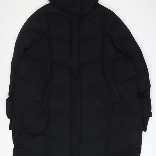 Marks and Spencer Women Black Long Puffer Coat Size 18 Hooded Winter Jacket
