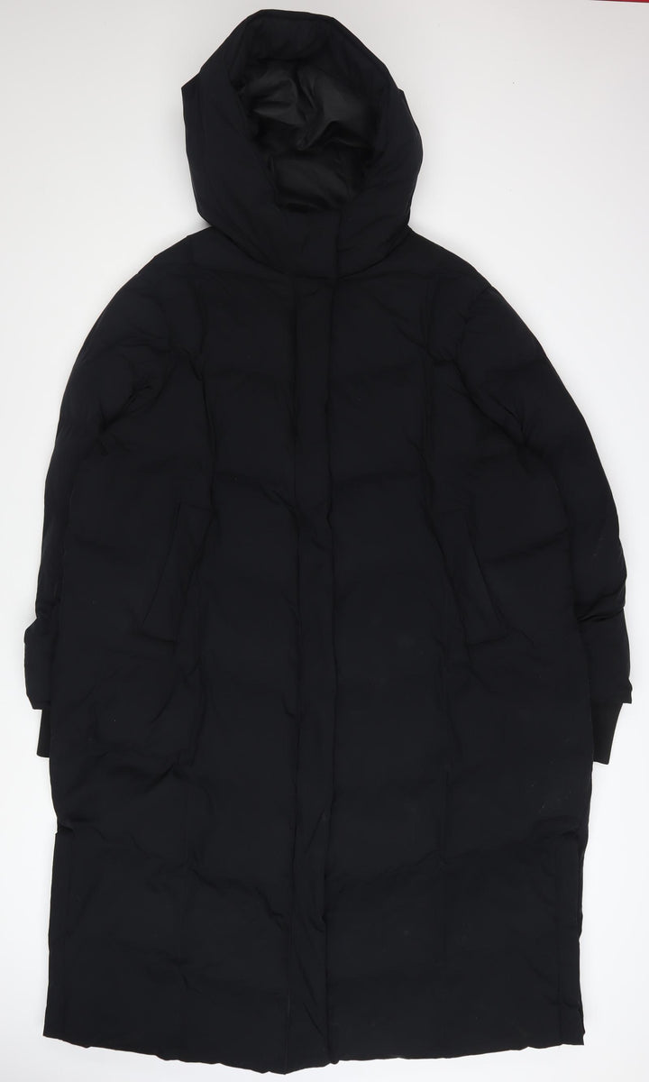 Marks and Spencer Women Black Long Puffer Coat Size 18 Hooded Winter Jacket
