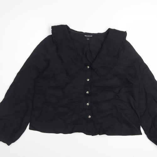 Whistles Women's Black Lyocell Long Sleeve Button Blouse UK 12