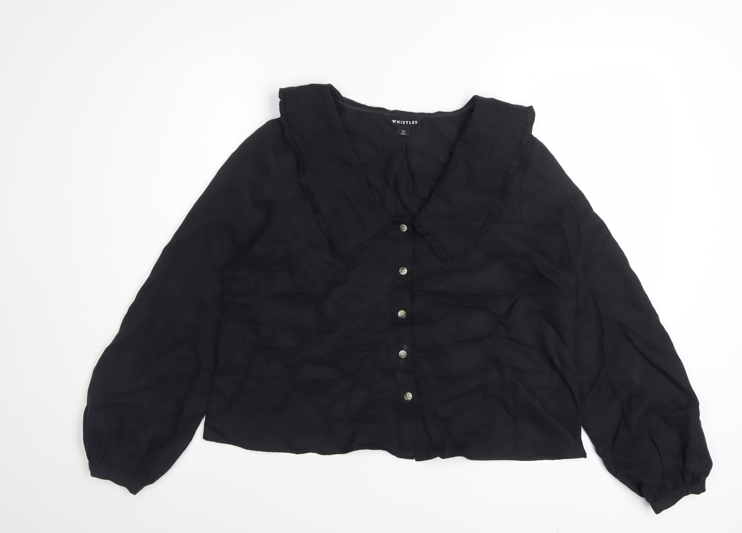 Whistles Women's Black Lyocell Long Sleeve Button Blouse UK 12