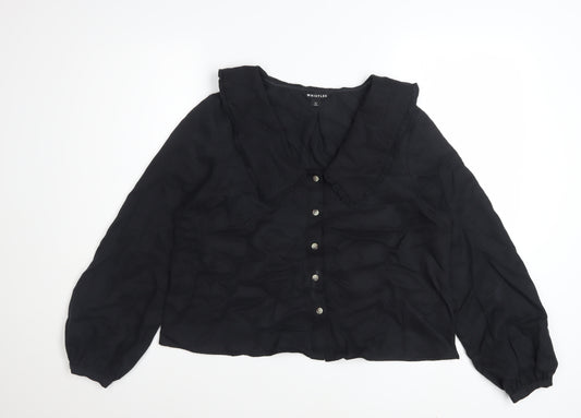 Whistles Women's Black Lyocell Long Sleeve Button Blouse UK 12